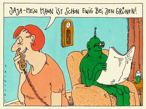 Cartoon: schon ewig (medium) by Andreas Prüstel tagged grün,diegrünen,grün,alien,die grünen,partei,die,grünen