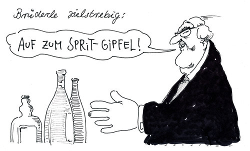 Cartoon: spezialgipfel (medium) by Andreas Prüstel tagged brüderle,benzin,benzinpreis,biosprit,suff,brüderle,benzin,benzinpreis,biosprit,suff,sprit,tankstelle,öl