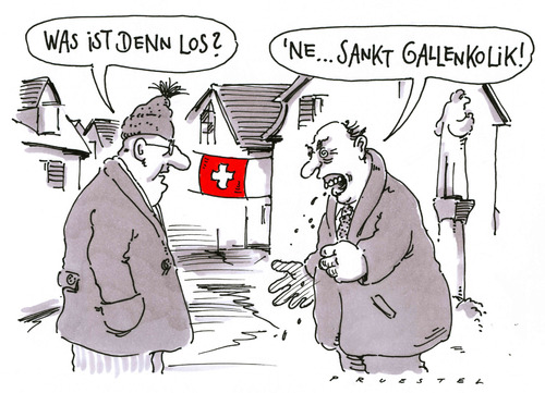 Cartoon: st.gallen (medium) by Andreas Prüstel tagged kolik,gallenkolik,schweiz,sanktgallen,sanktg gallen,schweiz,gallenkolik,kolik,sanktg,gallen