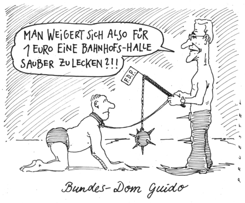 Cartoon: the dominator (medium) by Andreas Prüstel tagged westerwelle,fdp,hartz4,arbeitszwang,guido westerwelle,fdp,arbeitszwang,arbeit,job,guido,westerwelle