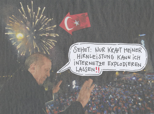 Cartoon: the erdonator (medium) by Andreas Prüstel tagged türkei,erdogan,internet,verbote,twitter,facebook,explosion,hirn,cartoon,collage,andreas,pruestel