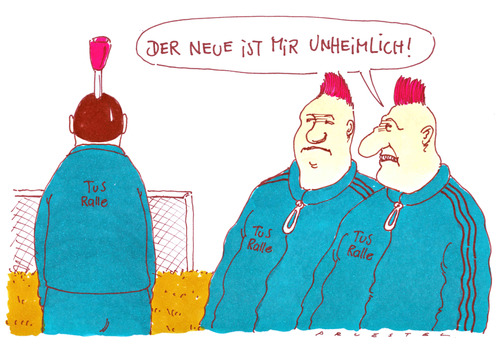 Cartoon: verbandsliga (medium) by Andreas Prüstel tagged fußball,verbandsliga,spielzeugfußballer,fußball
