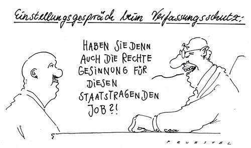 Cartoon: verfassungsschutz (medium) by Andreas Prüstel tagged neonazis,verfassungsschutz,einstellungsgespräch,neonazis,verfassungsschutz,einstellungsgespräch,nazi,bewerbung,job,arbeit