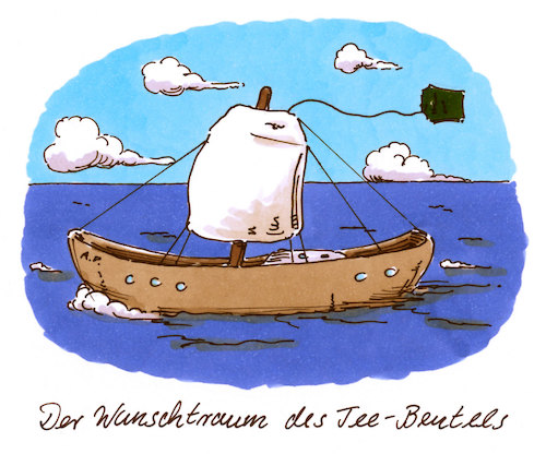 Cartoon: windbeutel (medium) by Andreas Prüstel tagged tee,teebeutel,wunschtraum,segel,phantasie,cartoon,karikatur,andreas,pruestel,tee,teebeutel,wunschtraum,segel,phantasie,cartoon,karikatur,andreas,pruestel