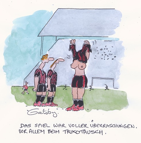 Cartoon: Trikottausch (medium) by Peter Gatsby tagged trikottausch,trikot,fußball,fussball,sport,mannschaft