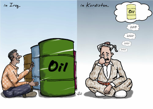 Cartoon: Corruption in distributing oil (medium) by handren khoshnaw tagged handren,khoshnaw,oil,corruption,iraq,kurdistan,citizens,kurdish,people