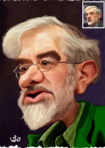 Cartoon: Mir Husen Musawy (medium) by handren khoshnaw tagged handren,khoshnaw,mir,husen,musaway,iran,reform
