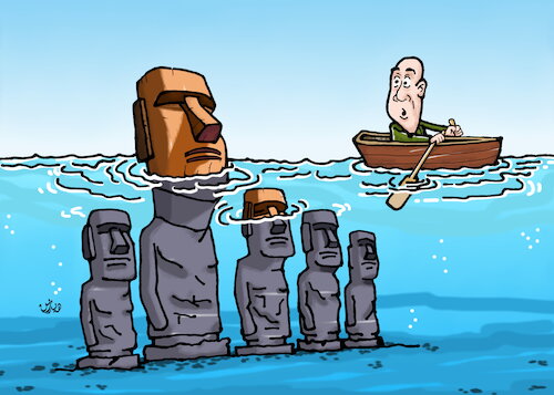 Cartoon: Protecting cultural heritage (medium) by handren khoshnaw tagged handren,khoshnaw,cartoon,caricature,culture,heritage,antiquities,history,monuments,moai