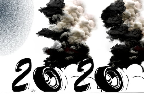 Cartoon: year 2020 cartoon (medium) by handren khoshnaw tagged 2020,cartoon,new,year,handren,khoshnaw,smoke,environment,pollution