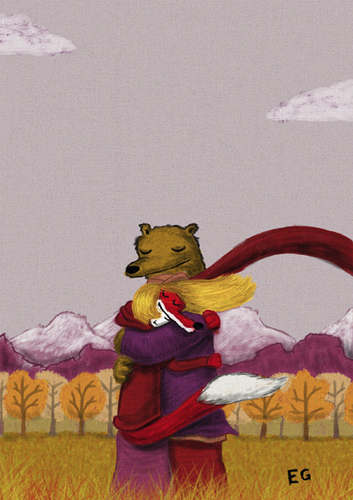 Cartoon: oso amoroso (medium) by ernesto guerrero tagged bears,fox,love