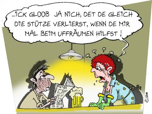 Cartoon: stütze (medium) by sam tagged cartoon,character,frau,man,beziehung,home,bund