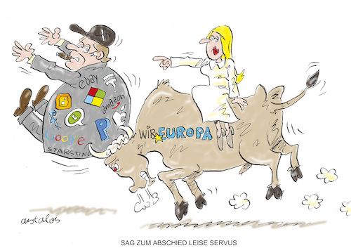 Cartoon: Abschied (medium) by astaltoons tagged tech,google,amazon,ebay,tesla,pp,tech,google,amazon,ebay,tesla,pp