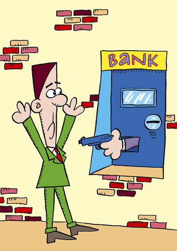 Cartoon: Bankgebühren (medium) by astaltoons tagged bank,geld,automat,bankomat,pistole,hände,hoch
