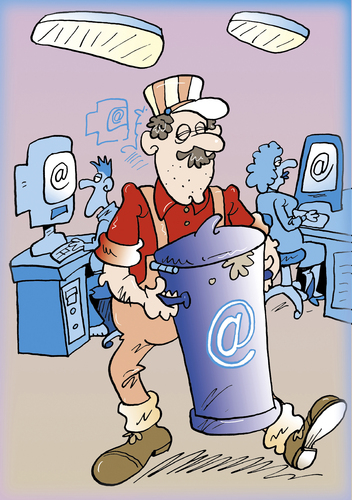 Cartoon: Computer (medium) by astaltoons tagged computer,spam,mülltonne,arbeiter,entsorger,entsorgen,wegwerfen