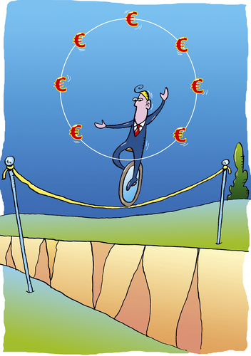 Cartoon: Euro (medium) by astaltoons tagged euro,banken,ezb,einrad,jonglieren,hochseil