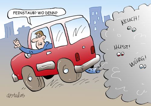 Cartoon: Feinstaub (medium) by astaltoons tagged stuttgart,feinstaub,fahrverbot,auto,wagen,abgase,wolke,staub
