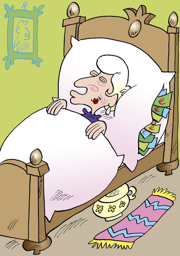 Cartoon: Geldsicherheit (medium) by astaltoons tagged geld,sparen,bank,sparstrumpf,matratze,ruhekissen,zuhause,schlaf,ruhig
