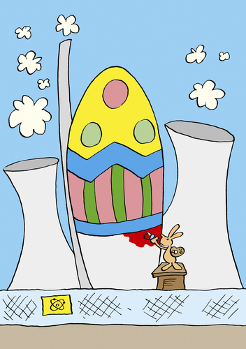 Cartoon: Osterhase (medium) by astaltoons tagged ostern,eier,atomkraftwerk,eierbombe,hase,bunt