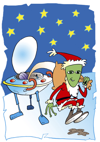Cartoon: Weihnachten (medium) by astaltoons tagged weihnachten,weihnachtsmann,alien,marsmenschen,ufo,sterne,weltall