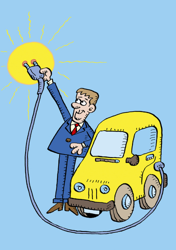 Cartoon: Wirtschaft (medium) by astaltoons tagged energiewende,solarstrom,elektroauto,sonne,gelb,mann
