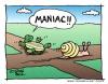 Cartoon: MANIAC!! (small) by JohnBellArt tagged cartoon snail turtle tortoise accident road rage maniac