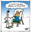 Cartoon: Stick Man (small) by JohnBellArt tagged stick,man,draw,canvas,art,artist,beret,leaves,paint