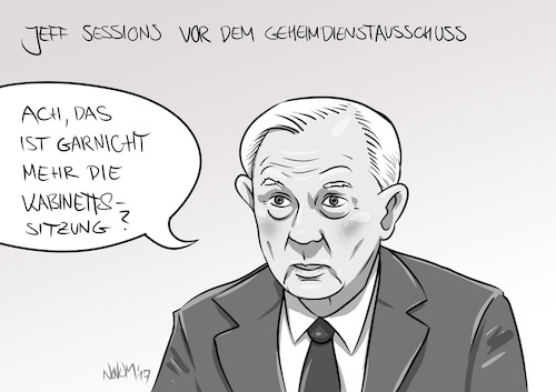 Cartoon: Ausschuss Jeff Sessions (medium) by INovumI tagged jeff,sessions,donald,trump,geheimdienstausschuss,russlandaffäre,russland,intelligence,committe,russia