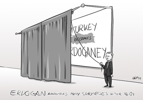 Cartoon: Erdonan announces many surprises (medium) by INovumI tagged erdogan,many,surprises,referendum,april,2017