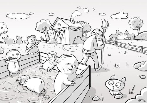 Cartoon: Im Dreck suhlen (medium) by INovumI tagged afd,schweine,braun,dreck,bauer,bauern