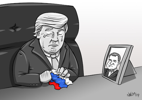 Cartoon: sad Trump (medium) by INovumI tagged donald,trump,james,comey,robert,mueller,michael,flynn,richard,nixon,russland,russia,wahlen,wahl,vote,votes