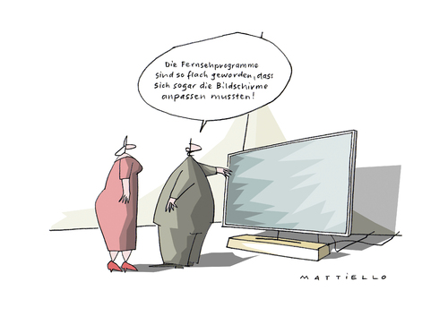 Cartoon: Flach (medium) by Mattiello tagged tv,fernsehen,fernsehprogramme,bildschirme,tv,fernsehen,fernsehprogramme,bildschirme