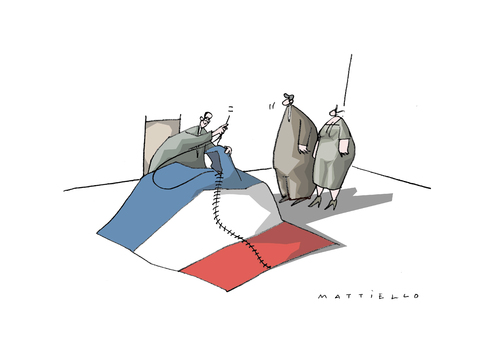 Cartoon: Nähen (medium) by Mattiello tagged hollande,sarkosy,frankreich,frankreich,sakrosy,hollande