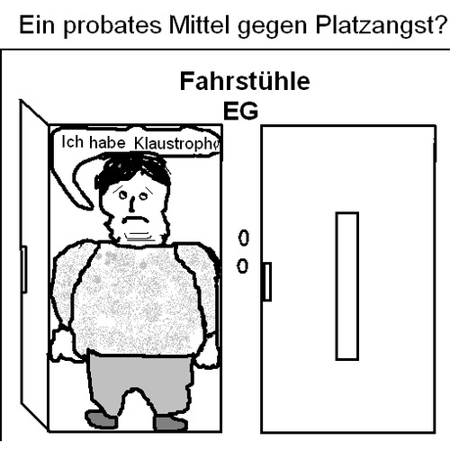 Cartoon: So einfach ist das (medium) by Edzard von Keitz tagged ein,probates,mittel,gegen,platzangst,einfach,abnehmen,fahrstuhl,dicker,mann,klaustrophobie