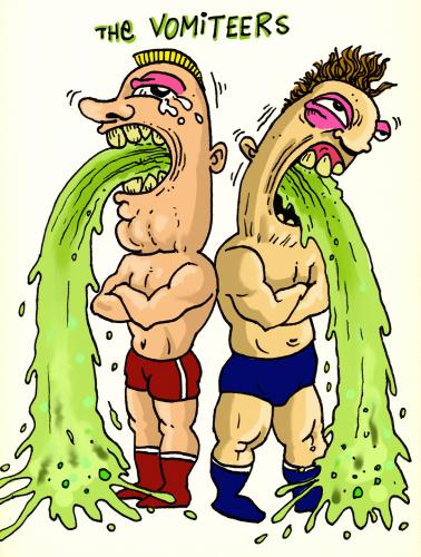 Cartoon: The Vomiteers (medium) by D-kay tagged wrestler,tag,team,puke