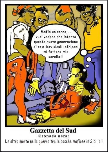 Cartoon: New generation (medium) by yalisanda tagged italia,mfia,sicilia,generetion,new,crime,sister,picciotti,humor,drawing,cartoon