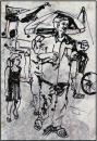 Cartoon: the walk (small) by yalisanda tagged walk market man girl asia vietnam gray quiet street sigaret paperstructure