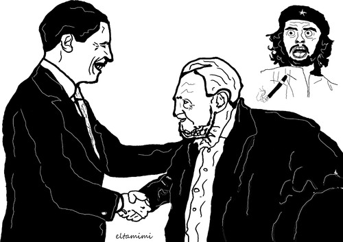 Cartoon: obama and castro (medium) by Mohamad Altamimi tagged obama,usa,castro,cuba