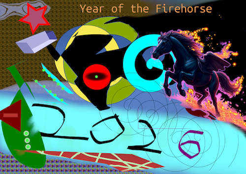 Cartoon: coming (medium) by ab tagged 2026,new,year,sylvester,neues,jahr,horoskop,chinesisch,tier,zeichen,feuer,menschen,energie,ki,schnelligkeit