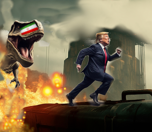 Cartoon: defeated (medium) by ab tagged us,trump,war,iran,oil,blabla,usa,president,präsident,potus,krieg,gas,price,öl,benzin,feuer,naher,osten,middle,east