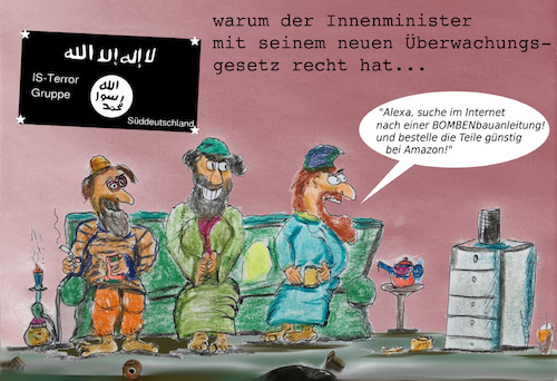Cartoon: der schlaue seehofer (medium) by ab tagged seehofer,innenminister,sicherheit,überwachung,smarthome,internet,deutschland,gesetz,daten,terror,staat