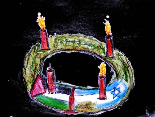 Cartoon: dritter advent (medium) by ab tagged naher,osten,israel,palestina,krieg,dynamit,adventskranz,eskalation,terror