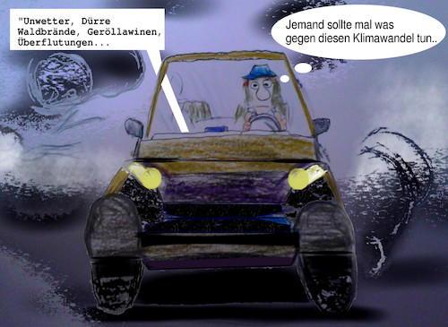 Cartoon: ende gelände wagen (medium) by ab tagged klima,umwelt,zerstörung,luft,menschen,auto,flugzeug,tod,zeit