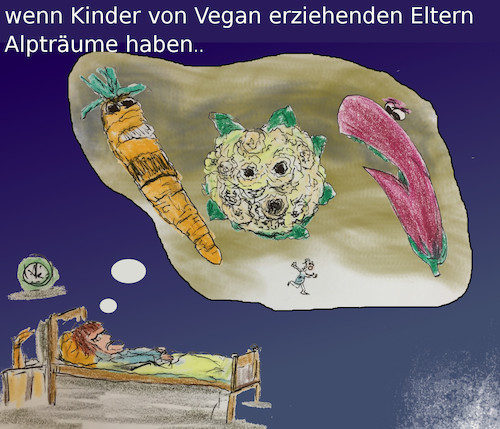 Cartoon: ernährung (medium) by ab tagged lebensmittel,gemüse,vegan,essen,kind,alptraum,ernährung,gesund