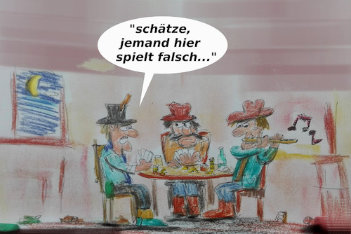 Cartoon: erwischt (medium) by ab tagged spiel,cowboy,karten,musik,flöte