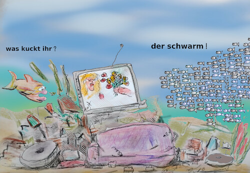 Cartoon: fernsehen (medium) by ab tagged serie,deutschland,buch,film,fische,liebe