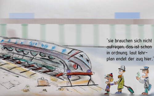 Cartoon: freitag am bahnhof des grauens (medium) by ab tagged db,zug,bhf,ice,lok,schaffner,personal,fahrgäste