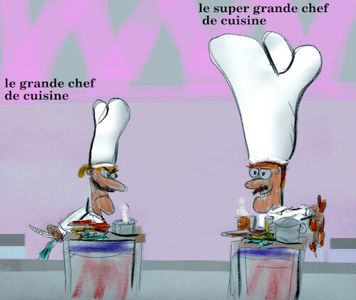 Cartoon: french cooking (medium) by ab tagged küche,koch,kochen,frankreich,tv,fernsehen,wettstreit