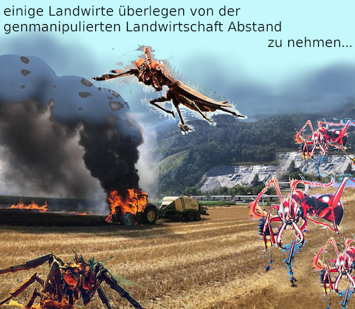 Cartoon: gentechbauern (medium) by ab tagged landwirtschaft,agrarlobby,bauern,düngen,geld,gentechnik,natur,umwelt,tiere,insekten