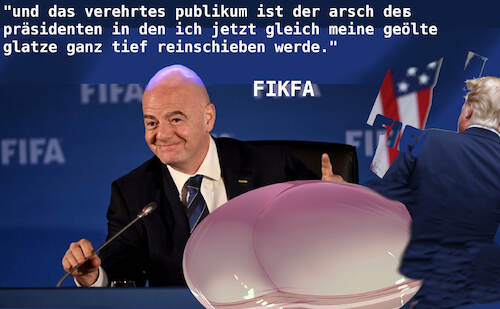 Cartoon: gianni infantilo (medium) by ab tagged fussball,worldcup,fifa,präsident,trump,infantio,korruption,gier,geld,macht,eitelkeit,arschloch