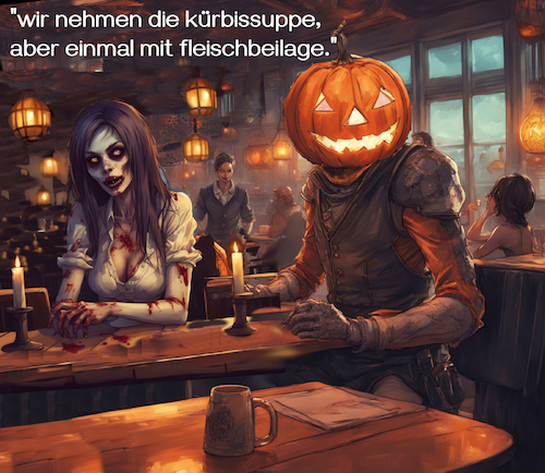 Cartoon: happy halloween (medium) by ab tagged halloween,restaurant,kürbis,zombie